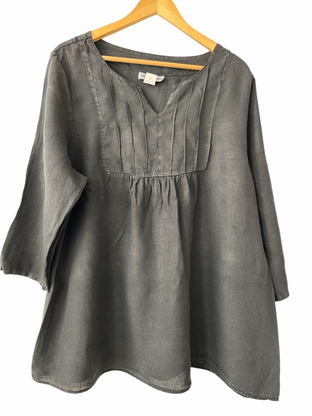 Relaxed Black Pintuck Women’s Linen Tunic Top